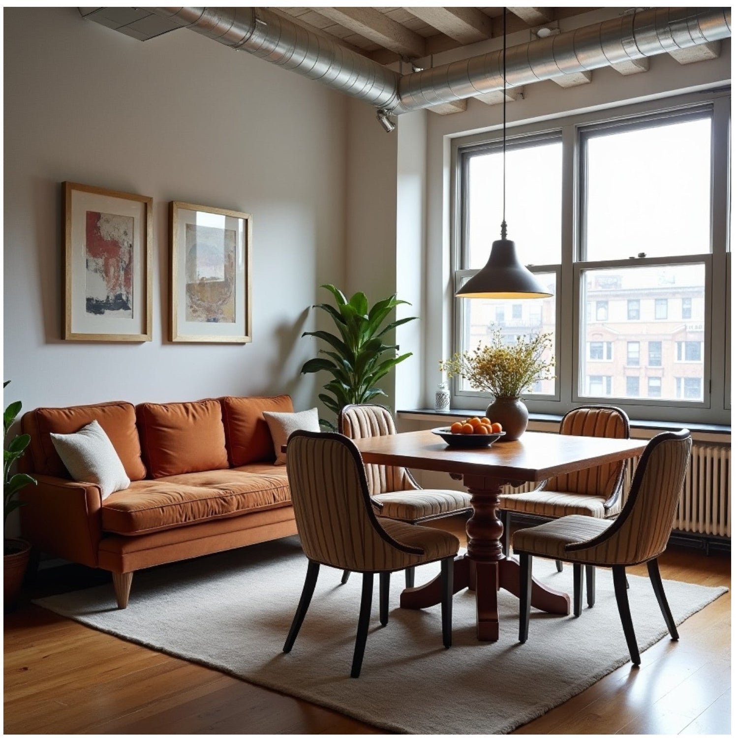 interior of soho-style loft apartment with chairs