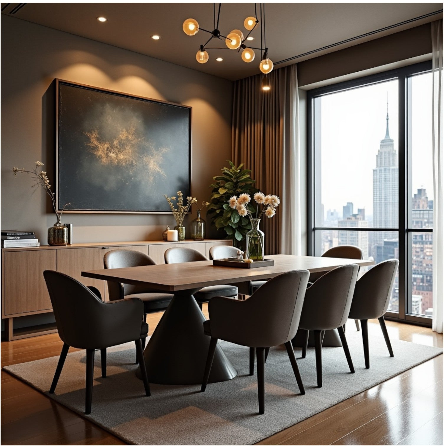 interior of soho-style loft apartment dining room