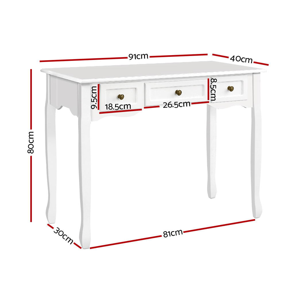 Artiss Console Table 3 Drawers White Hamptons