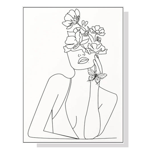 Wall Art 40cmx60cm Line Art Girl White Frame Canvas