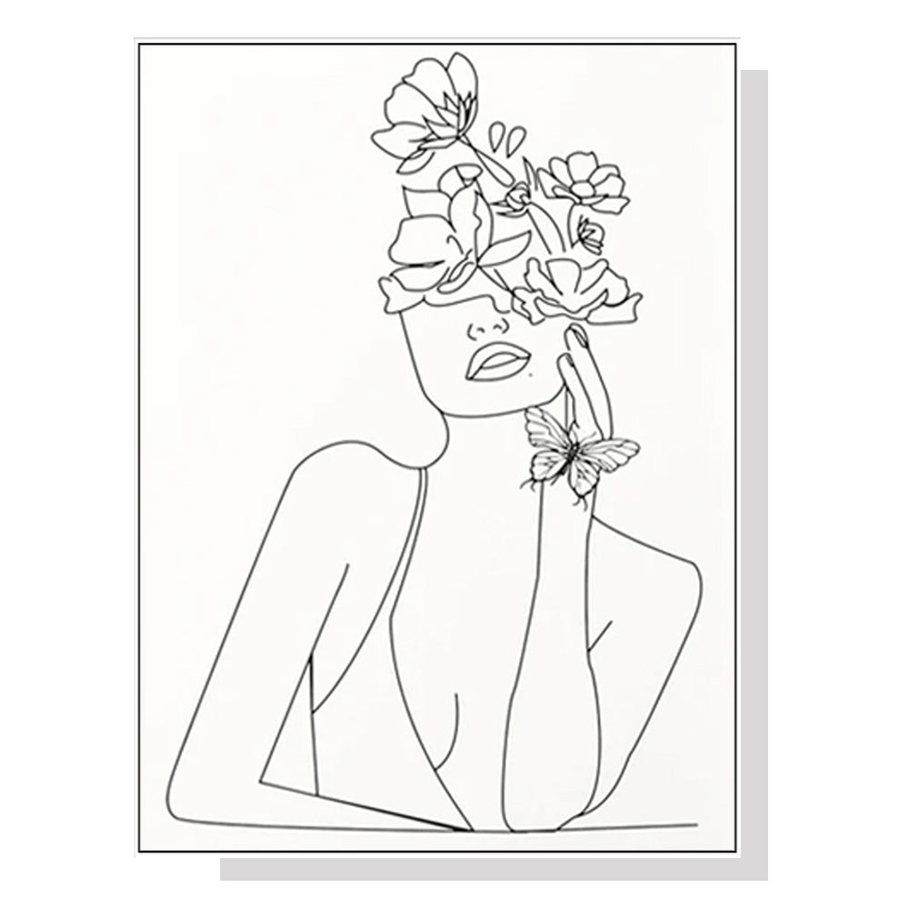 Wall Art 80cmx120cm Line Art Girl White Frame Canvas