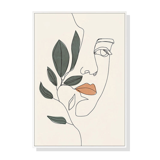 Wall Art 80cmx120cm Line Art Girl Face White Frame Canvas