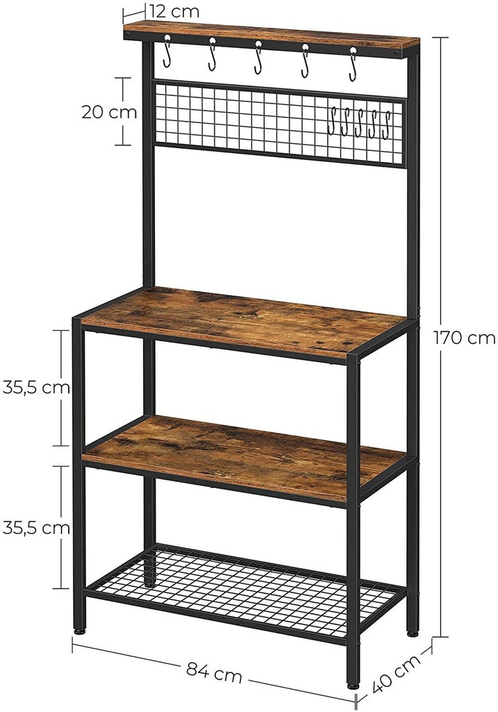 VASAGLE Industrial Kitchen Baker's Rack Kitchen Unit with Storage Shelves Rustic Brown