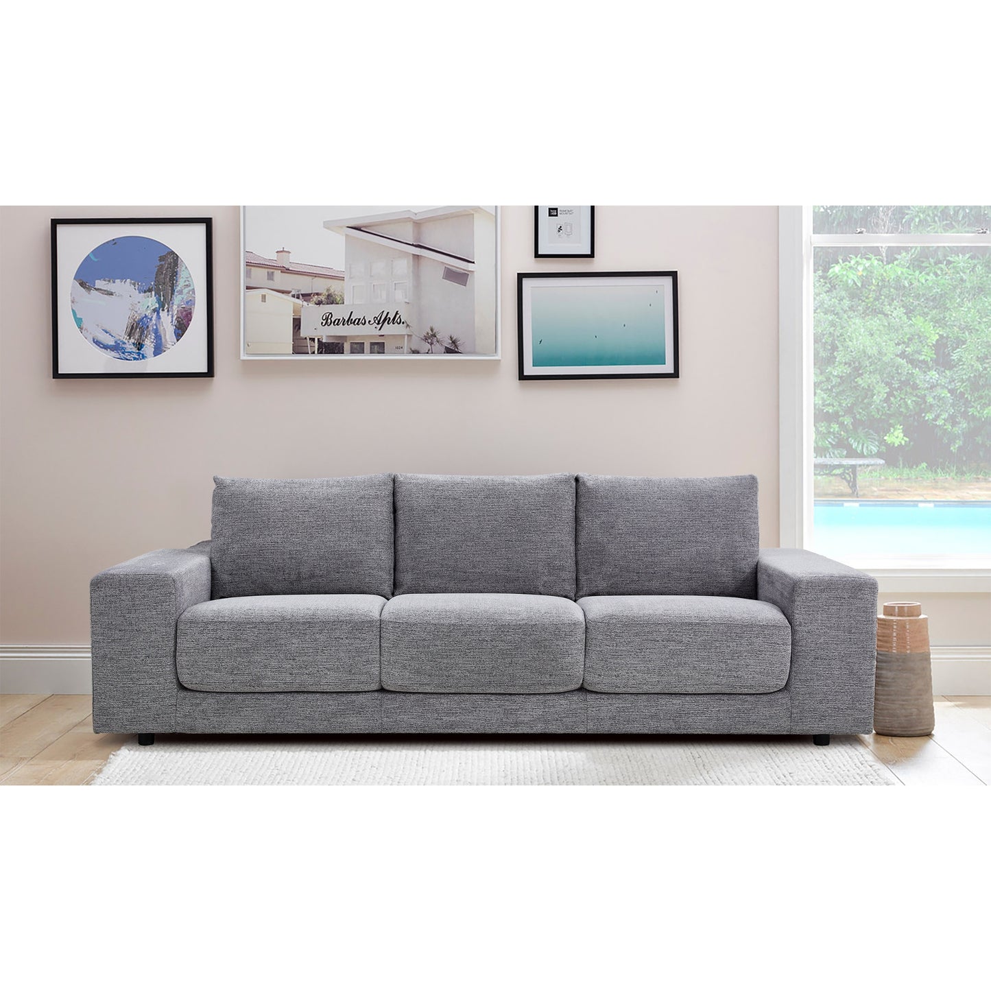 Eliana 4 + 3 Seater Sofa Fabric Uplholstered Lounge Couch - Fog