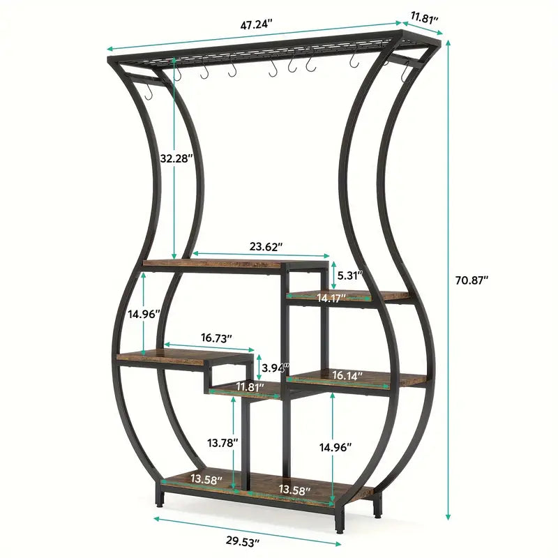 NNETMLT 6-Tier Plant Stand with Vase Shape Ladder Design, Rustic Brown